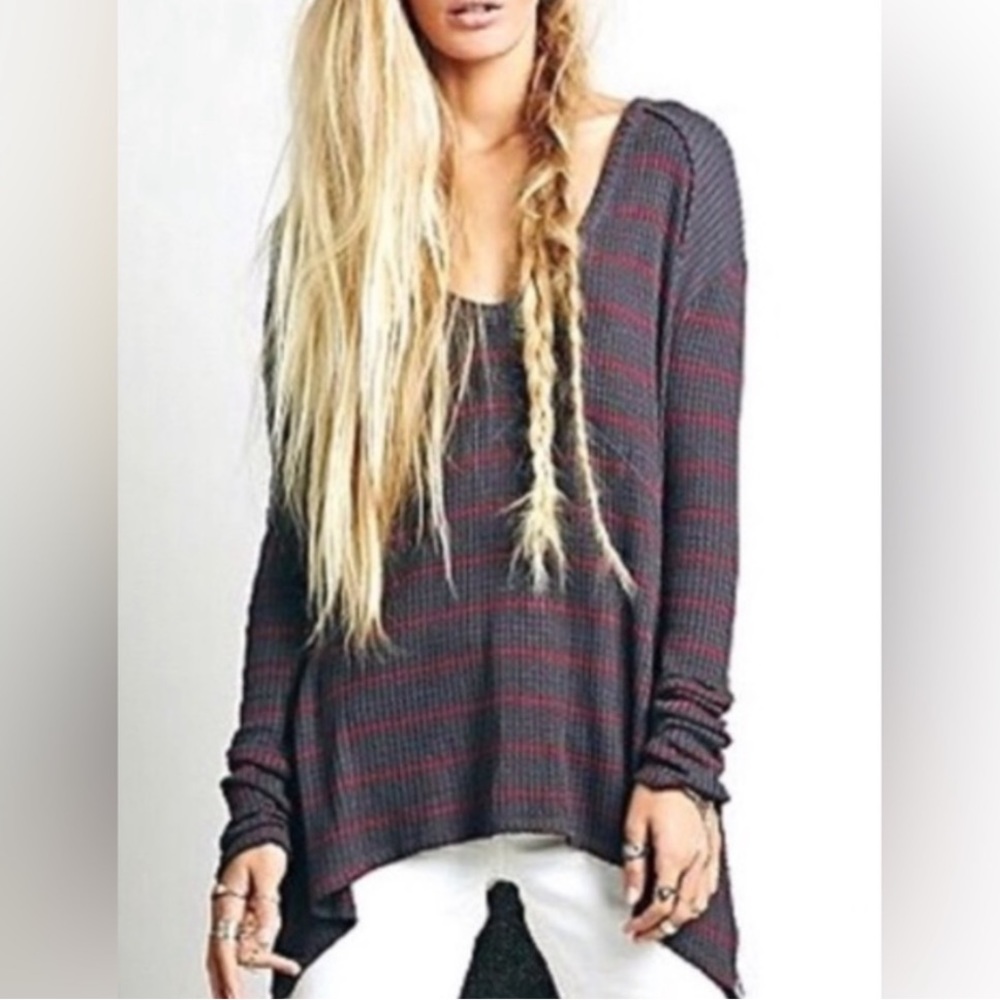 $98 FREE PEOPLE striped dripped thermal tunic top